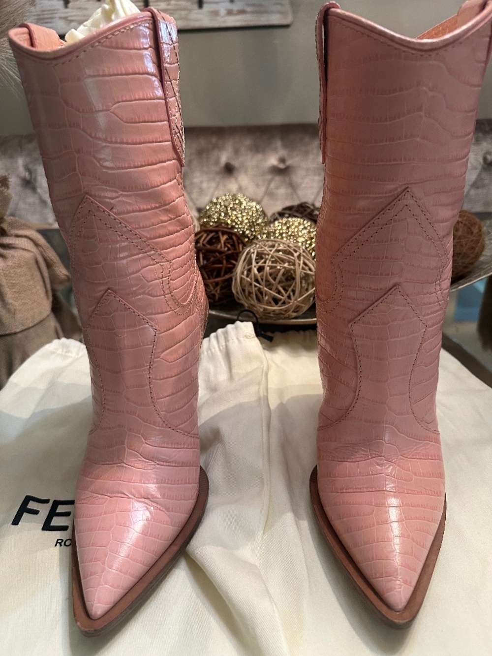 Authentic Fendi light pink cowboy boots